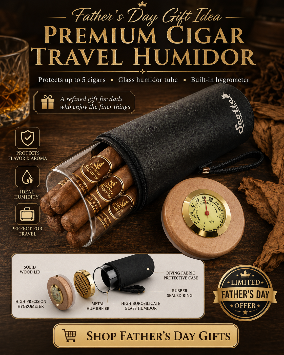 Scottie Glass Humidor with 5 Sweet Maduros